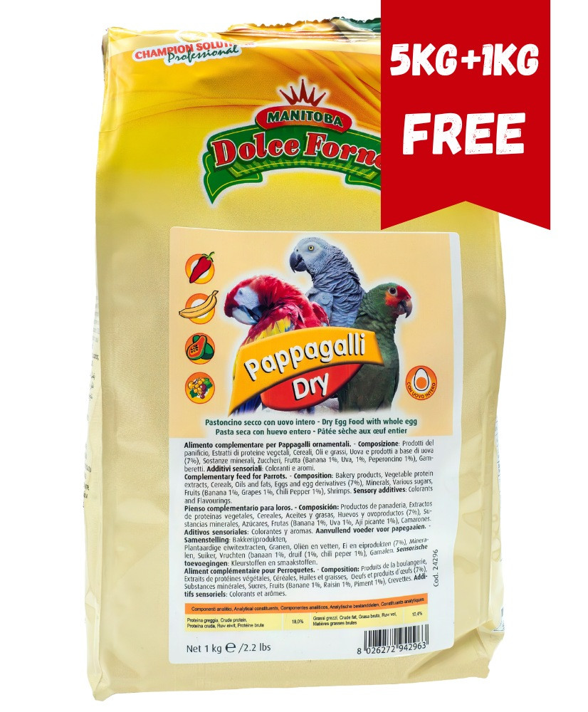 Manitoba Dolce Forno Pappagalli 5kg + 1kg GRATUIT (Pâtée aux oeufs perroquets)